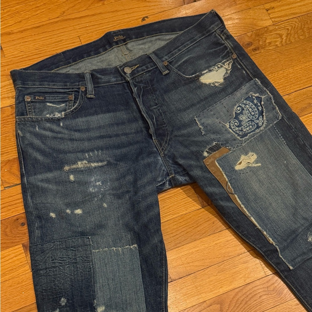 Polo by Ralph Lauren Men's Relaxed Fit Distressed Jeans - Dark Blue - Picture 3 of 7